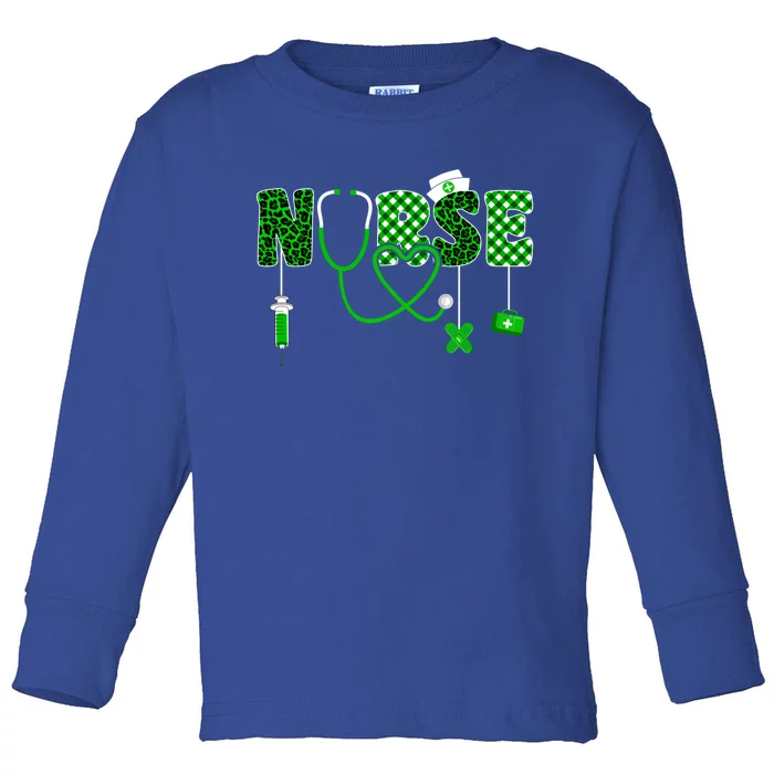 Nurse Saint Patricks Day Stethoscope Shamrock Leopard Irish Cool Gift Toddler Long Sleeve Shirt