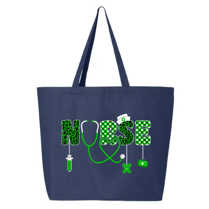 Nurse Saint Patricks Day Stethoscope Shamrock Leopard Irish Cool Gift 25L Jumbo Tote