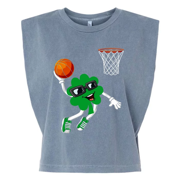 Nn St Patrick's Day Shamrock Dunking Basketball Cute Gift Garment-Dyed Women's Muscle Tee