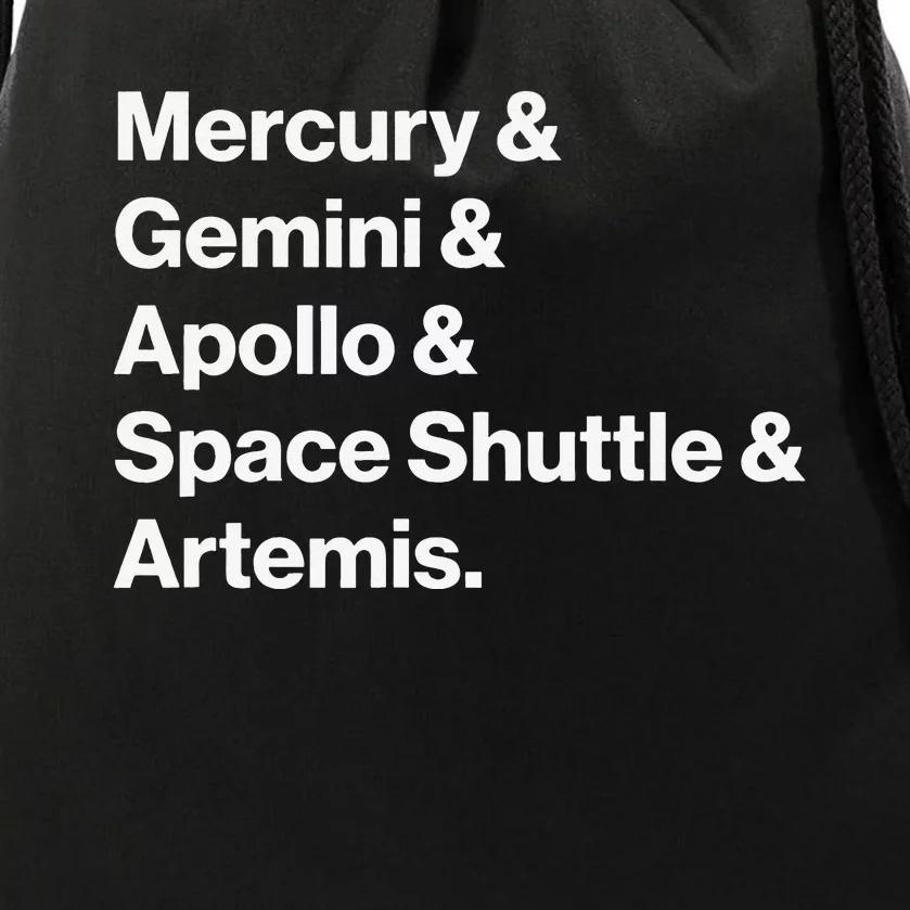 NASA Space Programs Mercury Gemini Apollo Shuttle Artemis Drawstring Bag