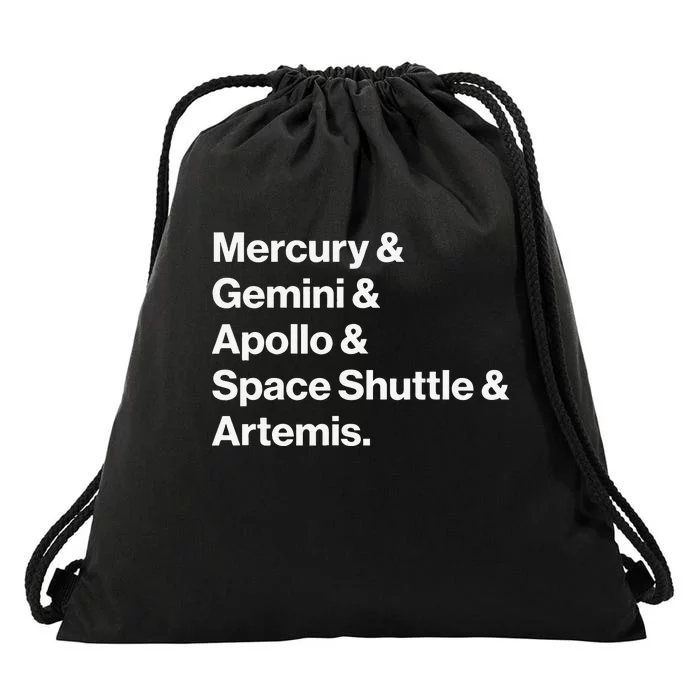 NASA Space Programs Mercury Gemini Apollo Shuttle Artemis Drawstring Bag