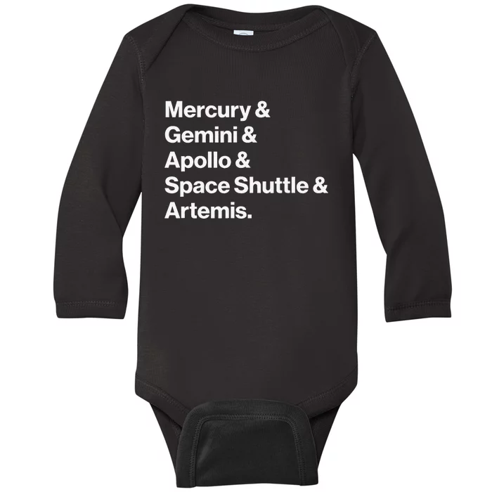 NASA Space Programs Mercury Gemini Apollo Shuttle Artemis Baby Long Sleeve Bodysuit