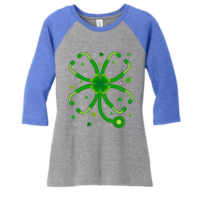 Nurse St Patricks Day Irish Shamrock Stethoscope Nursing Gift Women's Tri-Blend 3/4-Sleeve Raglan Shirt