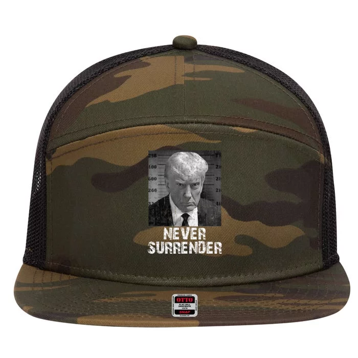 Never Surrender Pro Trump 7 Panel Mesh Trucker Snapback Hat