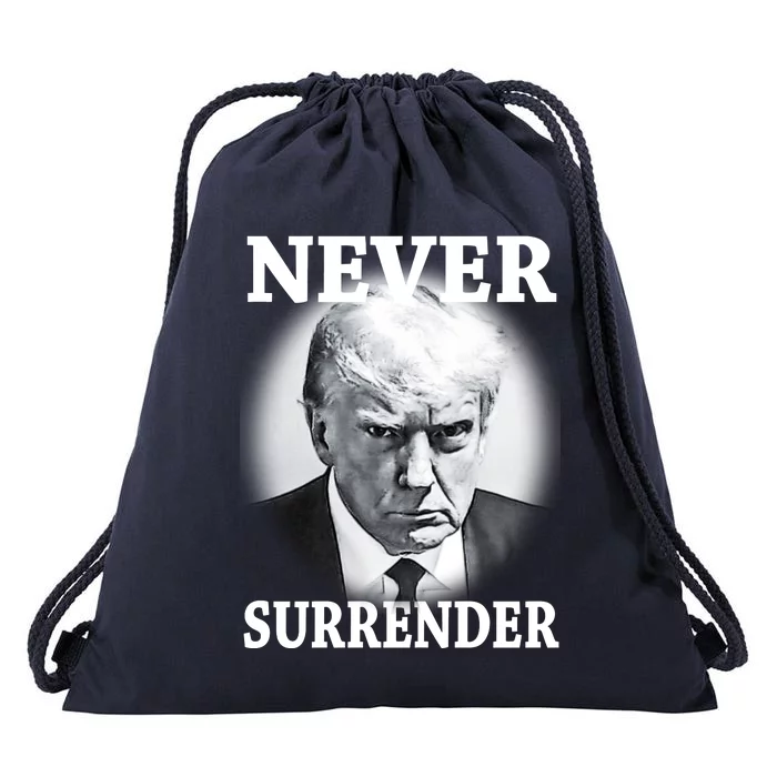 Never Surrender President Trump Mugshot Drawstring Bag