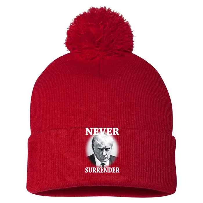 Never Surrender President Trump Mugshot Pom Pom 12in Knit Beanie