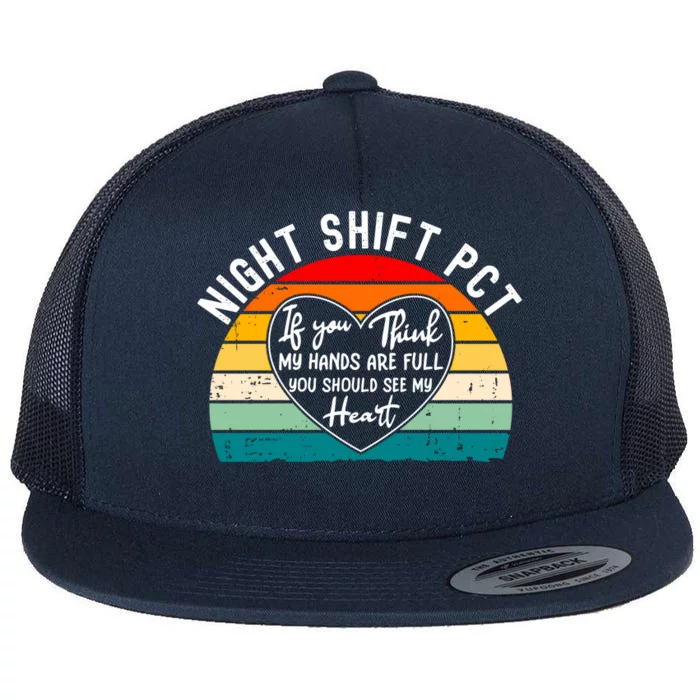 Night Shift Patient Care Tech Technician Appreciation Gift Flat Bill Trucker Hat