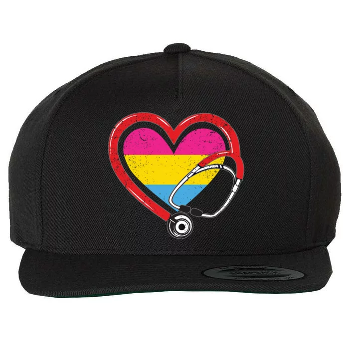 Nurse Stethoscope Pansexual Lgbtq Pride Heart Rn Nursing Funny Gift Wool Snapback Cap