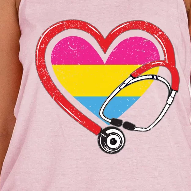 Nurse Stethoscope Pansexual Lgbtq Pride Heart Rn Nursing Funny Gift Women's Knotted Racerback Tank