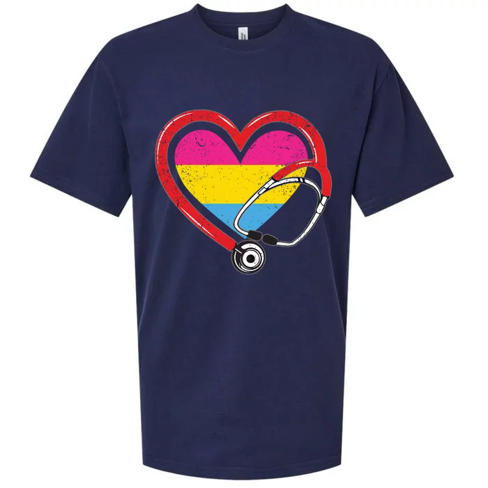 Nurse Stethoscope Pansexual Lgbtq Pride Heart Rn Nursing Funny Gift Sueded Cloud Jersey T-Shirt