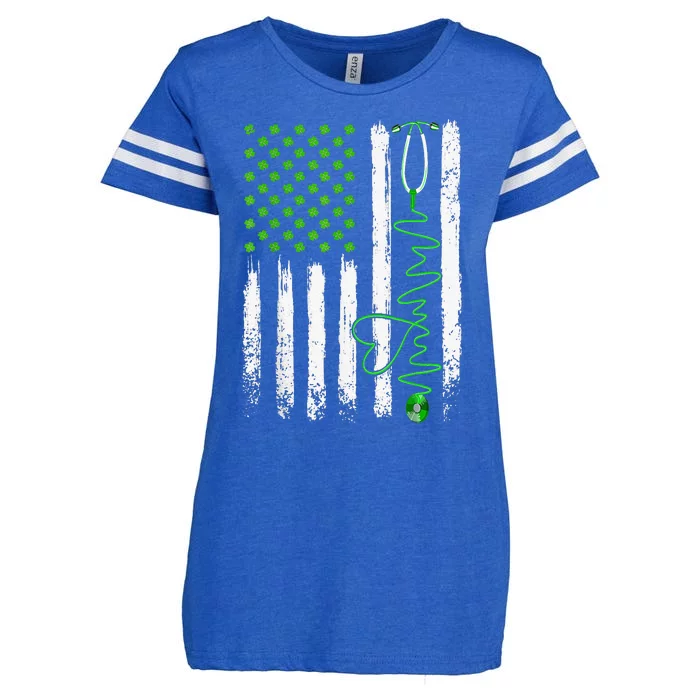 Nurse St Patrick's Day Nurse Irish American Flag Patriotic Enza Ladies Jersey Football T-Shirt