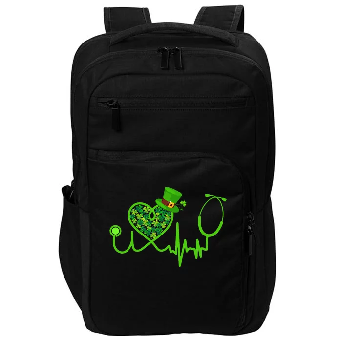 Nurse St Patricks Day Stethoscope Heartbeat Clover Impact Tech Backpack