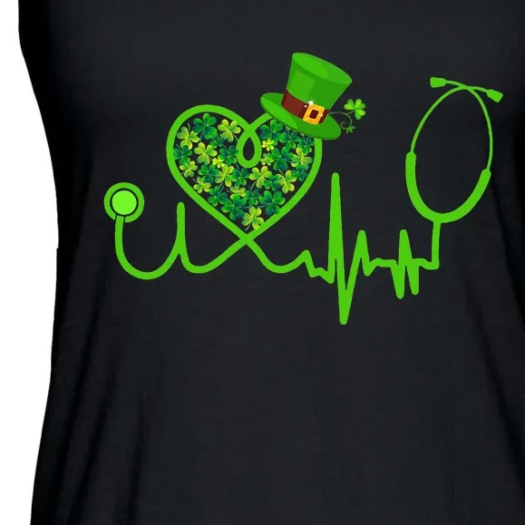 Nurse St Patricks Day Stethoscope Heartbeat Clover Ladies Essential Flowy Tank