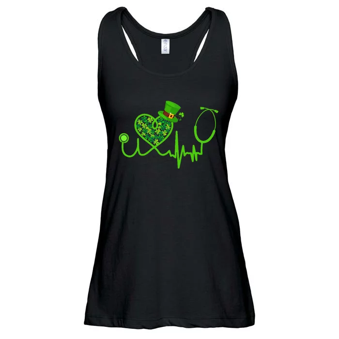 Nurse St Patricks Day Stethoscope Heartbeat Clover Ladies Essential Flowy Tank