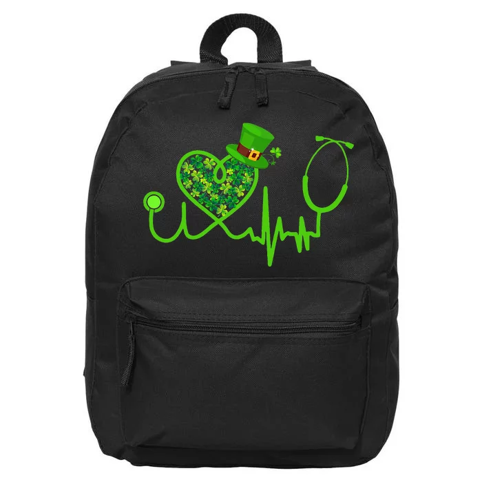 Nurse St Patricks Day Stethoscope Heartbeat Clover 16 in Basic Backpack