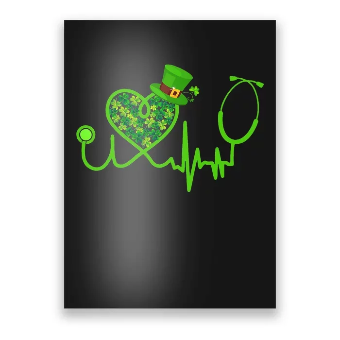 Nurse St Patricks Day Stethoscope Heartbeat Clover Poster