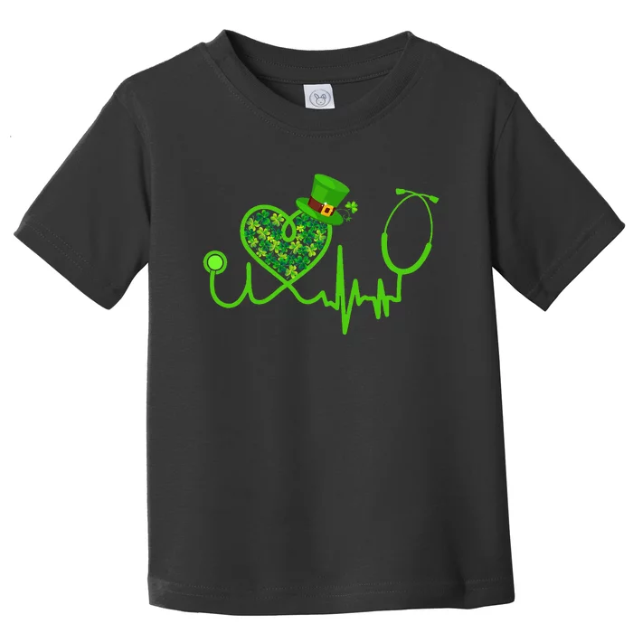 Nurse St Patricks Day Stethoscope Heartbeat Clover Toddler T-Shirt