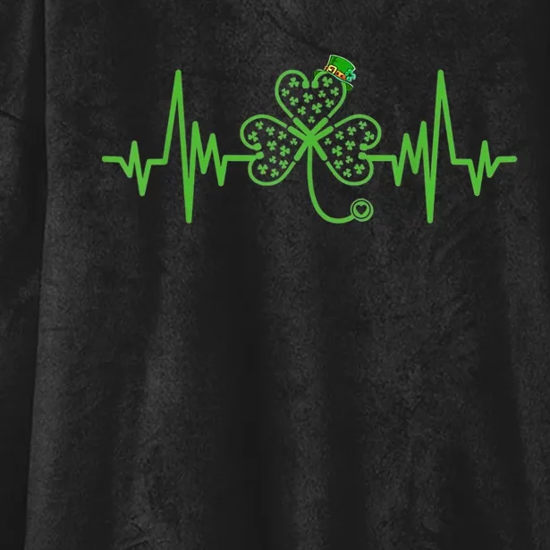 Nurse St Patricks Dayekg Shamrock Heart Beat Hooded Wearable Blanket