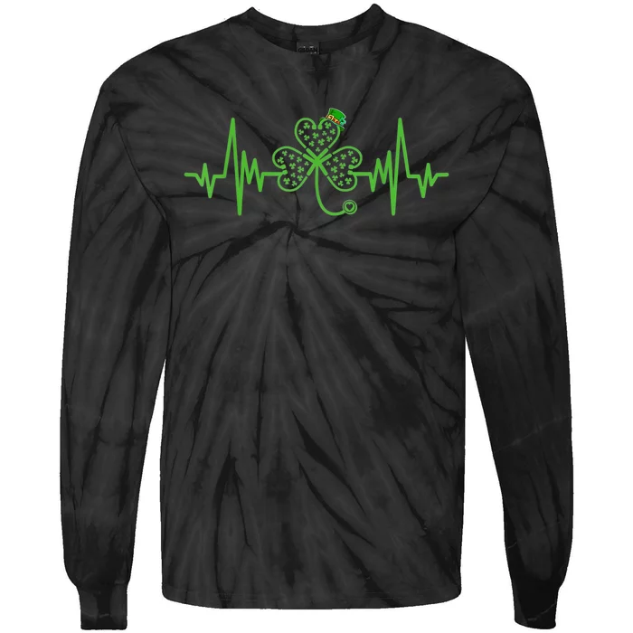 Nurse St Patricks Dayekg Shamrock Heart Beat Tie-Dye Long Sleeve Shirt