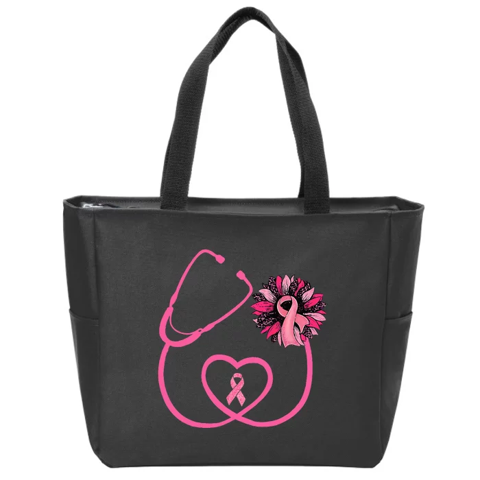 Nurse Sunflower P.I.N.K Ribbon Breast Cancer Awareness Zip Tote Bag