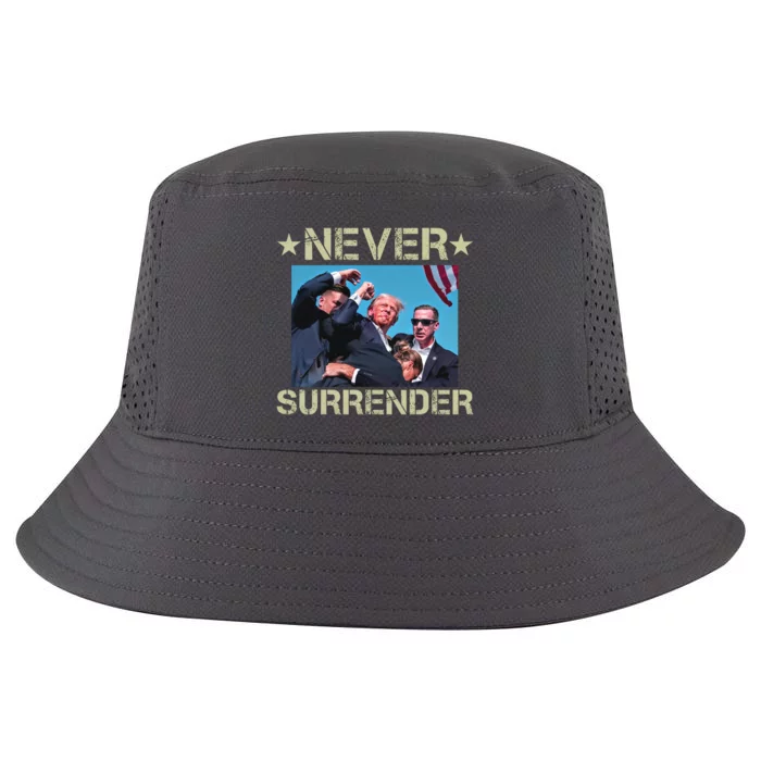 Never Surrender Pro Trump Trending Now Trump Shooter Chinese At Pennsylvania Cool Comfort Performance Bucket Hat