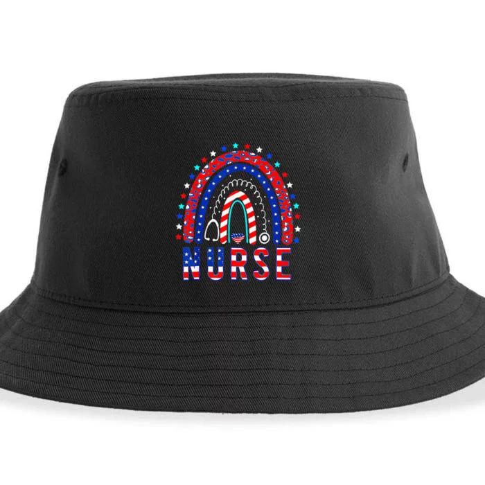 Nurse Stethoscope Rainbow Memorial Day 4th Of July Nursing Sustainable Bucket Hat