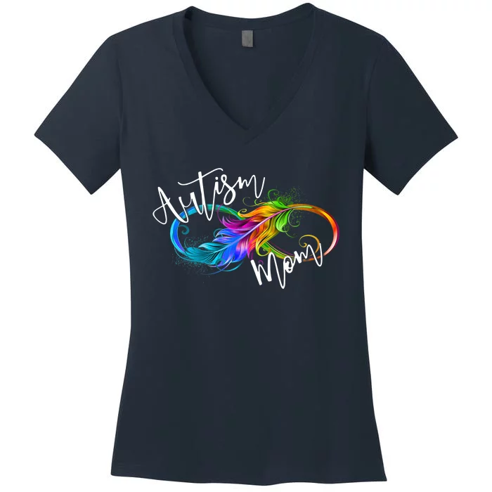 Neurodiversity Symbol Rainbow Infinity Autism Mom Awareness Women's V-Neck T-Shirt