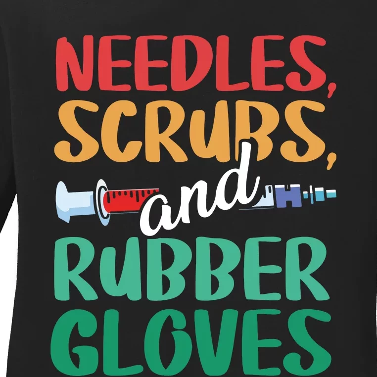 Needle Scrub Rubber Gloves Phlebotomy Tech Phlebotomist Ladies Long Sleeve Shirt