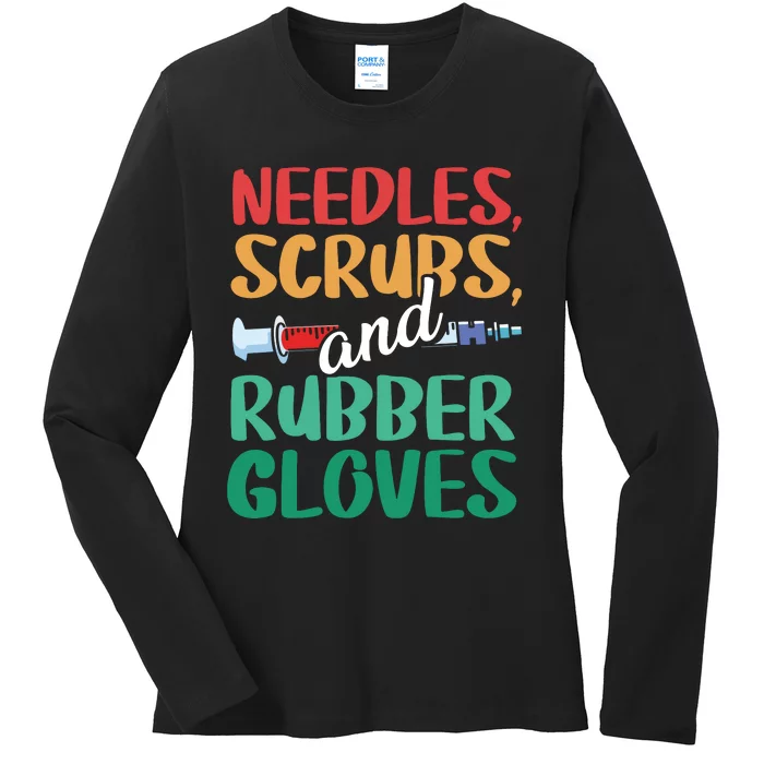 Needle Scrub Rubber Gloves Phlebotomy Tech Phlebotomist Ladies Long Sleeve Shirt