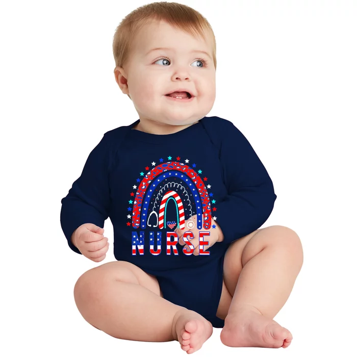 Nurse Stethoscope Rainbow Memorial Day Baby Long Sleeve Bodysuit