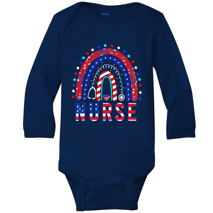 Nurse Stethoscope Rainbow Memorial Day Baby Long Sleeve Bodysuit