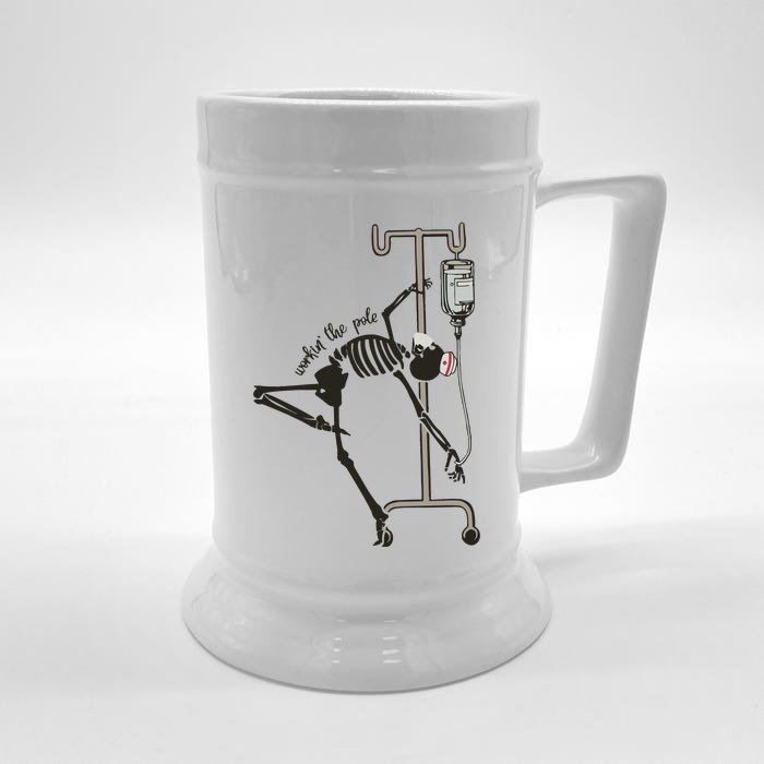 Nurse Skeleton Retro Halloween Nurse Patient Care Tech Propofol Front & Back Beer Stein