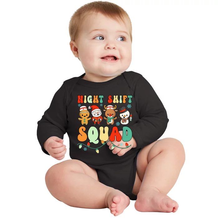 Night Shift Squad Gingerbread Santa Reindeer Snowman Xmas Baby Long Sleeve Bodysuit