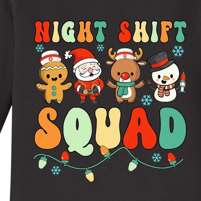 Night Shift Squad Gingerbread Santa Reindeer Snowman Xmas Baby Long Sleeve Bodysuit