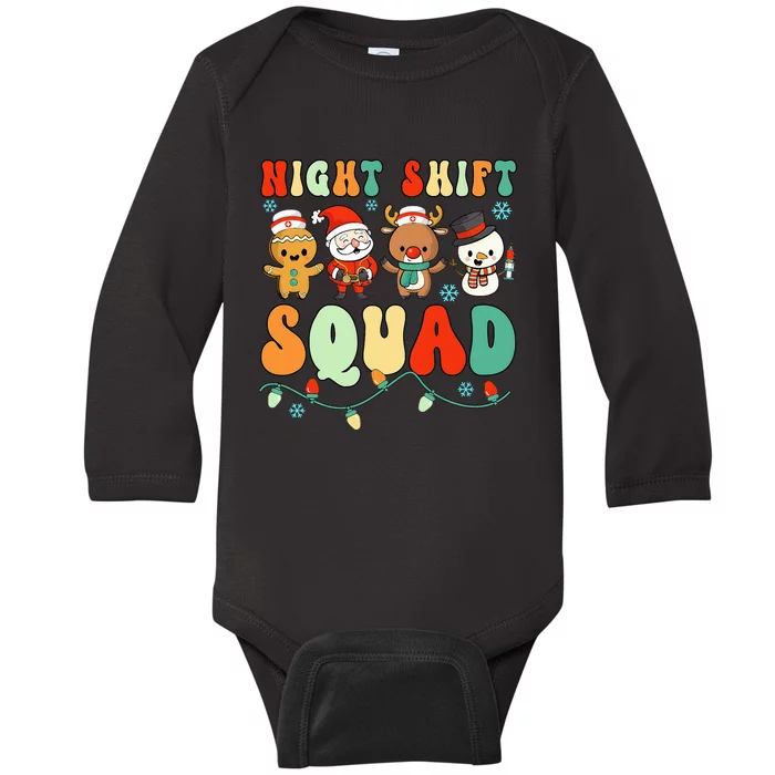 Night Shift Squad Gingerbread Santa Reindeer Snowman Xmas Baby Long Sleeve Bodysuit