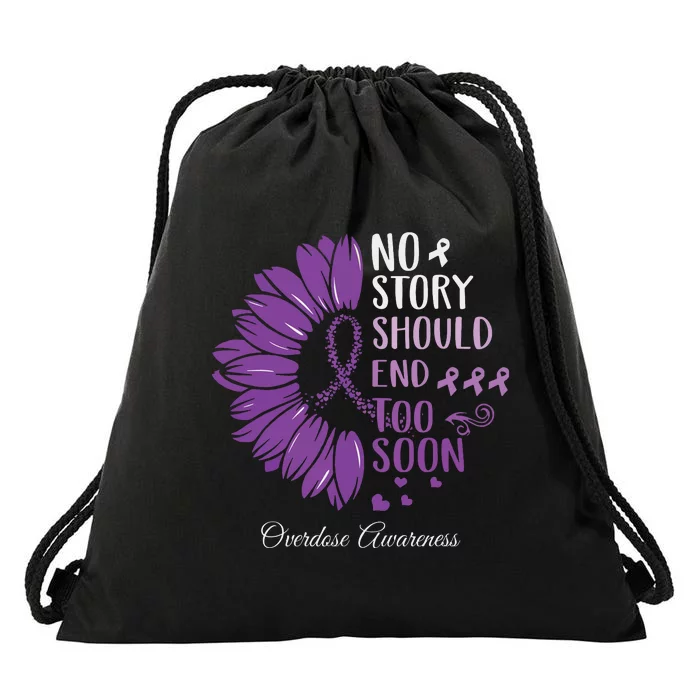 No Story Should End Too Soon Overdose Purple Ribbon Drawstring Bag