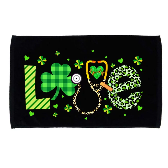 Nurse Shamrock St Patricks Day Leopard Stethoscope Nursing Funny Gift Microfiber Hand Towel