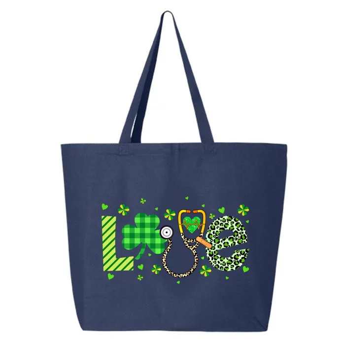 Nurse Shamrock St Patricks Day Leopard Stethoscope Nursing Funny Gift 25L Jumbo Tote