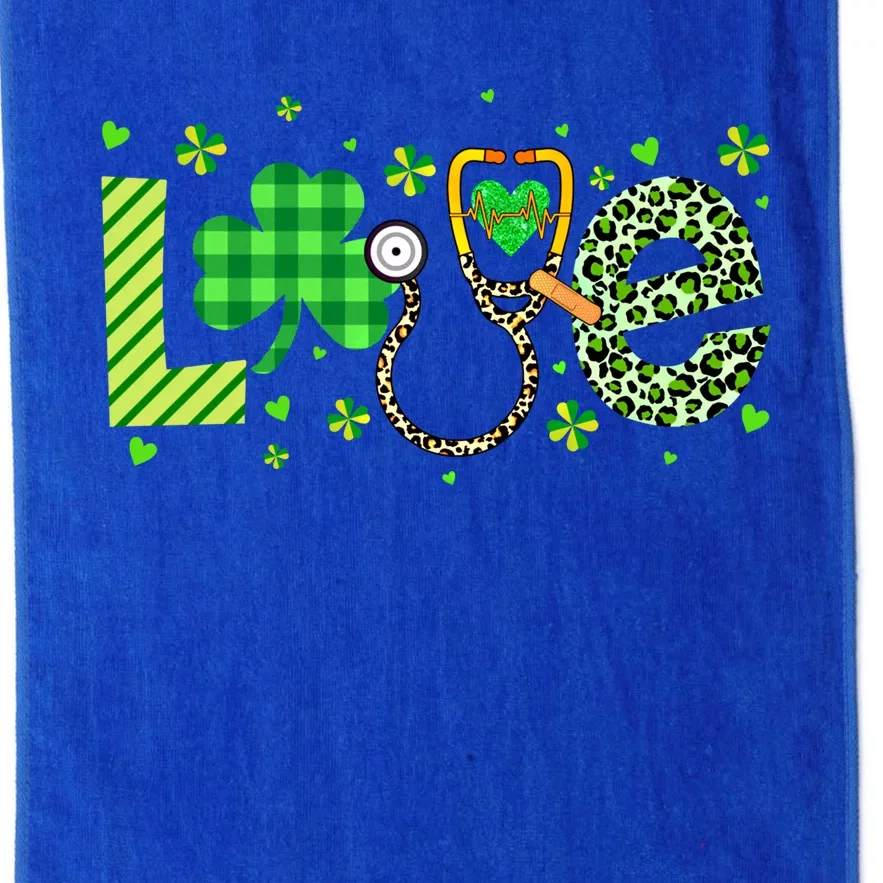 Nurse Shamrock St Patricks Day Leopard Stethoscope Nursing Funny Gift Platinum Collection Golf Towel