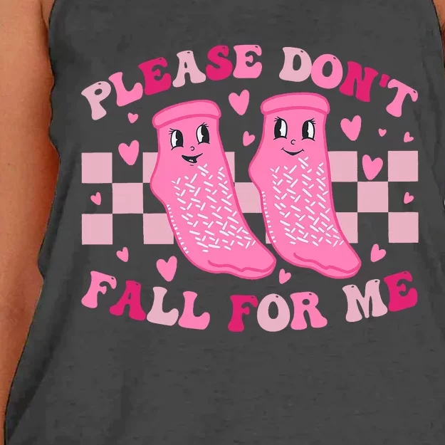 Non Slip Socks Please DonT Fall For Me Medical Nurse Women's Knotted Racerback Tank