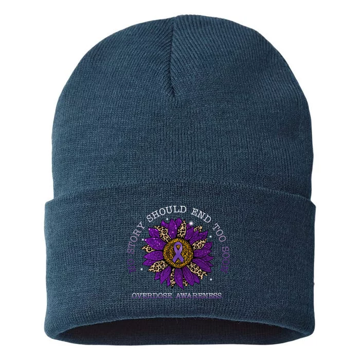 No Story Should End Too Soon Overdose Awareness Sunflower Ribbon Sustainable Knit Beanie