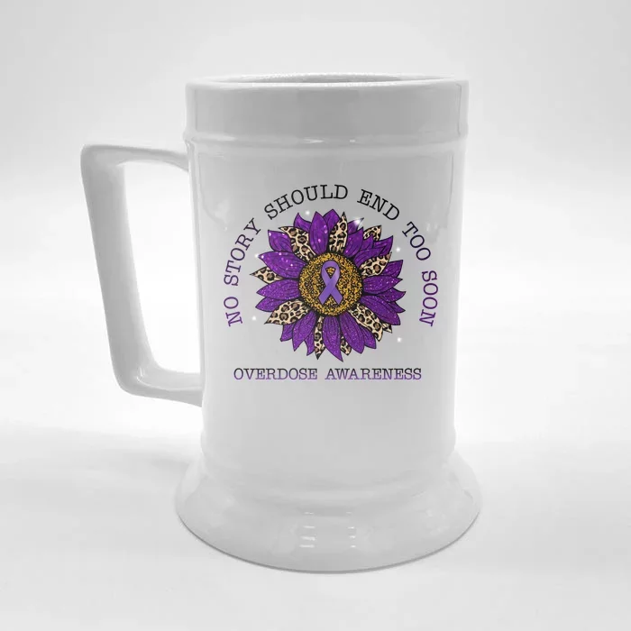 No Story Should End Too Soon Overdose Awareness Sunflower Ribbon Front & Back Beer Stein