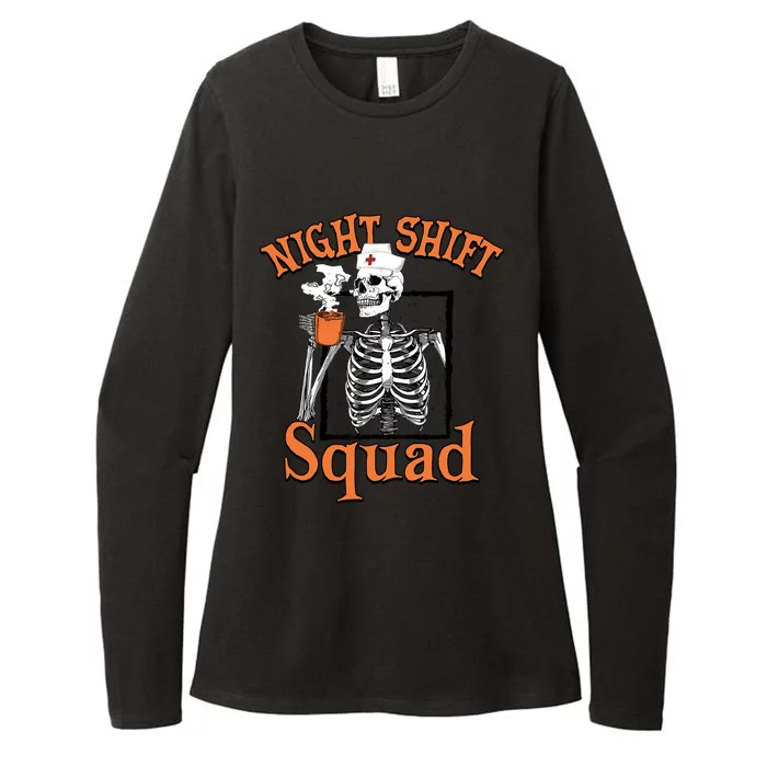 Night Shift Squad Nurse Skeleton Halloween Rn Icu Cna Nurse Gift Womens CVC Long Sleeve Shirt