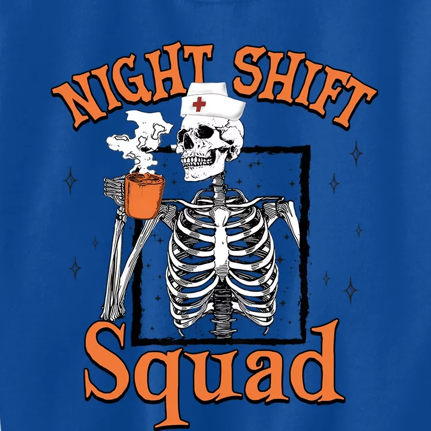 Night Shift Squad Nurse Skeleton Halloween Rn Icu Cna Nurse Gift Kids Sweatshirt