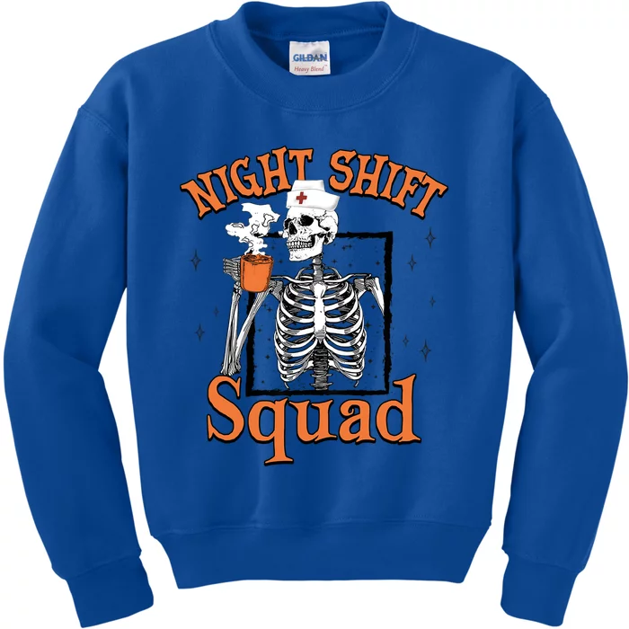 Night Shift Squad Nurse Skeleton Halloween Rn Icu Cna Nurse Gift Kids Sweatshirt