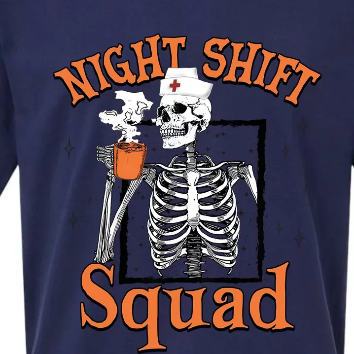 Night Shift Squad Nurse Skeleton Halloween Rn Icu Cna Nurse Gift Sueded Cloud Jersey T-Shirt