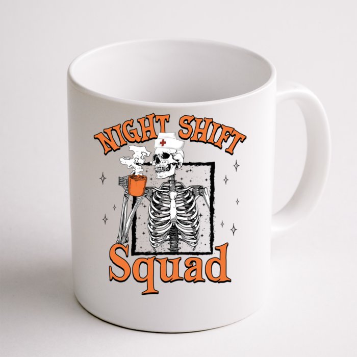 Night Shift Squad Nurse Skeleton Halloween Rn Icu Cna Nurse Gift Front & Back Coffee Mug