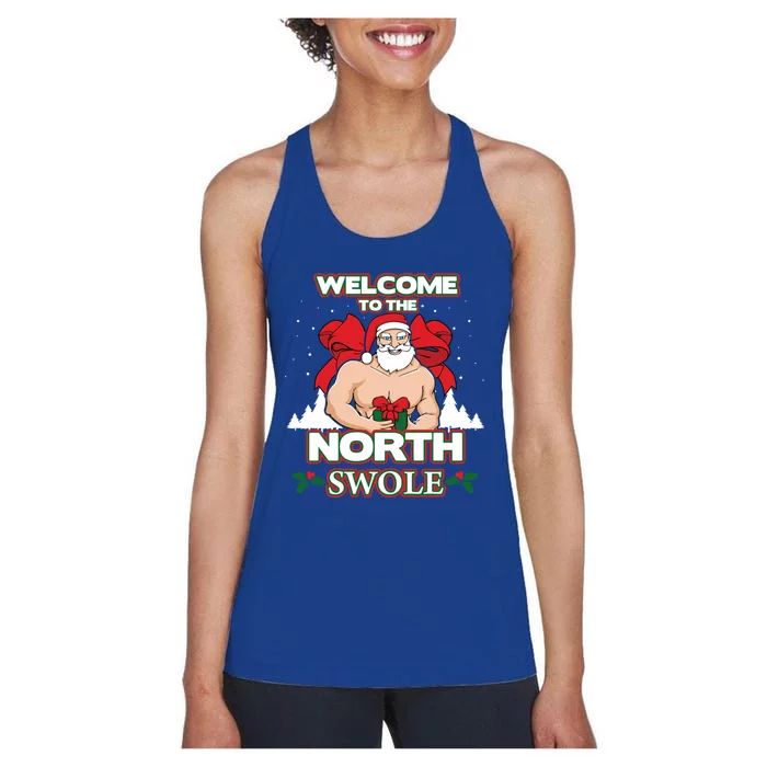 North Swole Santa Claus Weight Lifting Christmas Gym Workout Gift Women's Racerback Tank