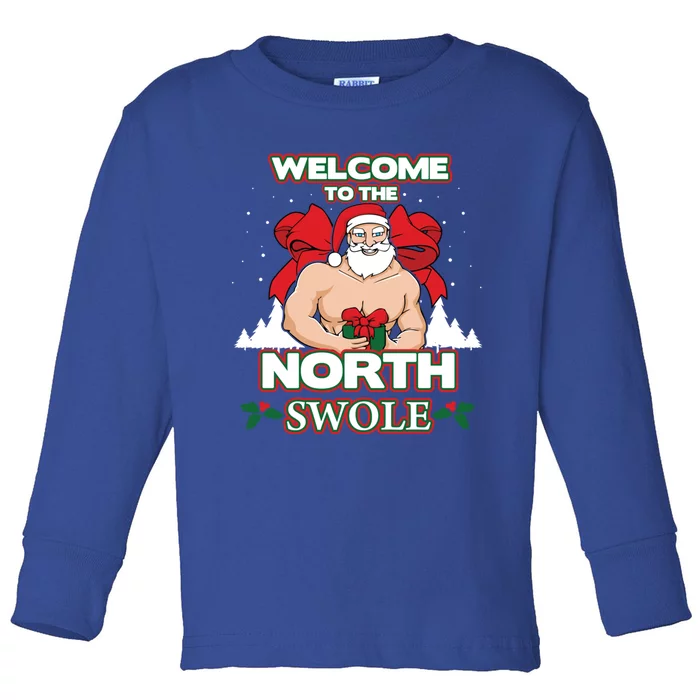 North Swole Santa Claus Weight Lifting Christmas Gym Workout Gift Toddler Long Sleeve Shirt