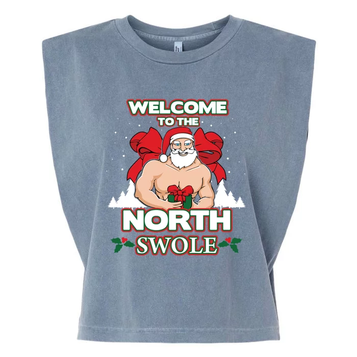 North Swole Santa Claus Weight Lifting Christmas Gym Workout Gift Garment-Dyed Women's Muscle Tee